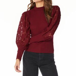 Sioni Milano Burgundy Sweater with Sheer Textured Sleeves – Size S
